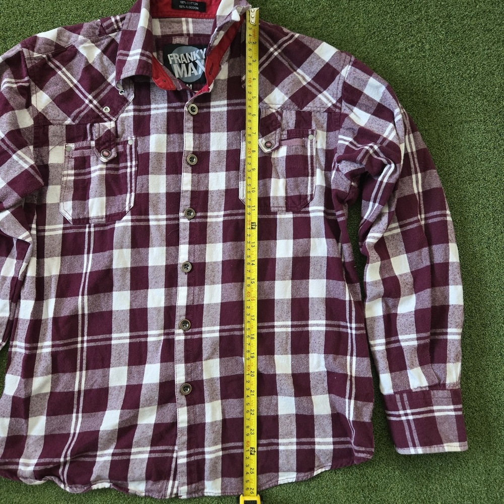 Franky Max Burgundy/white Button Down Flannel Size M - Picture 7 of 9